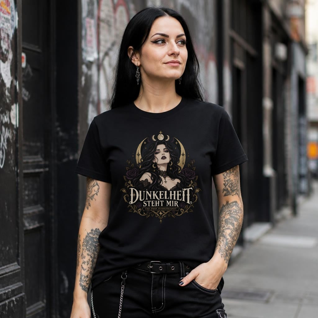 Dunkelheit steht mir Gothic T-Shirt Damen | Dark Academia, Witchy Vintage Spruch Shirt