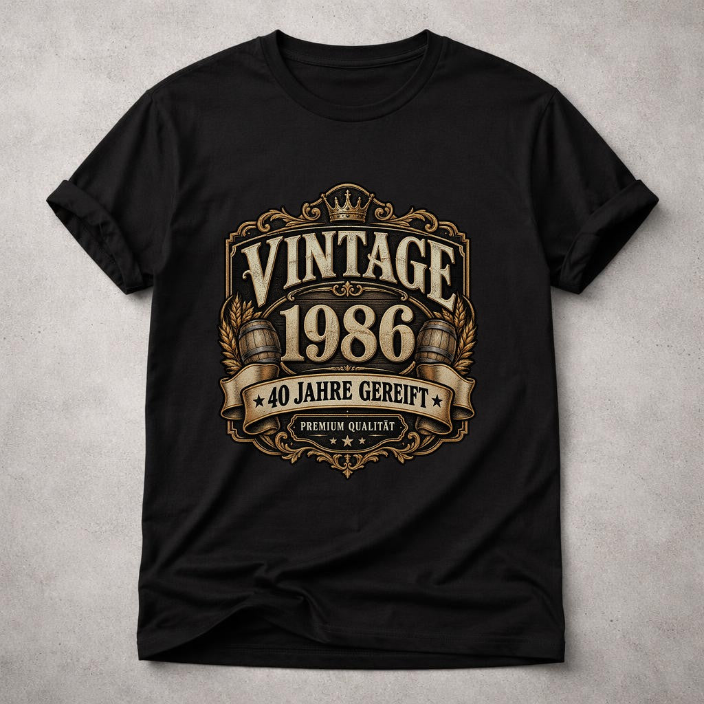 Vintage 1986 T-Shirt Herren, 40 Jahre gereift, Premium Qualität, Geburtstag 40 Geschenk Mann, Retro Jahrgang Shirt