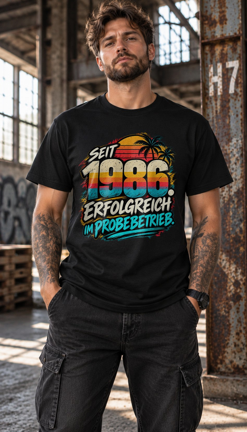 Seit 1986 erfolgreich im Probebetrieb T-Shirt Herren Vintage Geburtstag 39 Jahre Geschenk Retro Palmen Fun Shirt