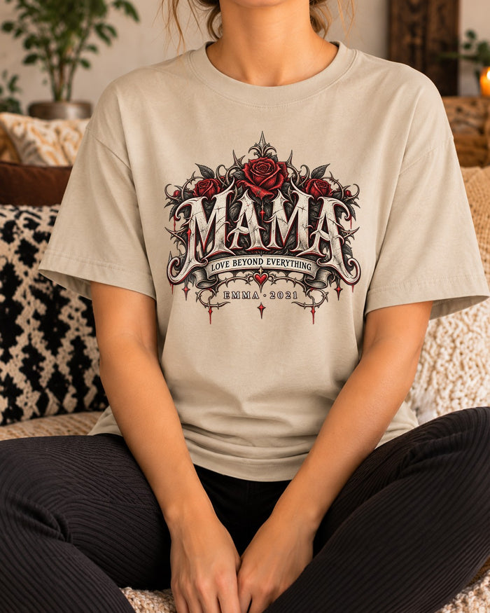 Camiseta personalizada para mamá con nombre y año a elegir, camiseta gótica de rosas para mujer, regalo individual para madre