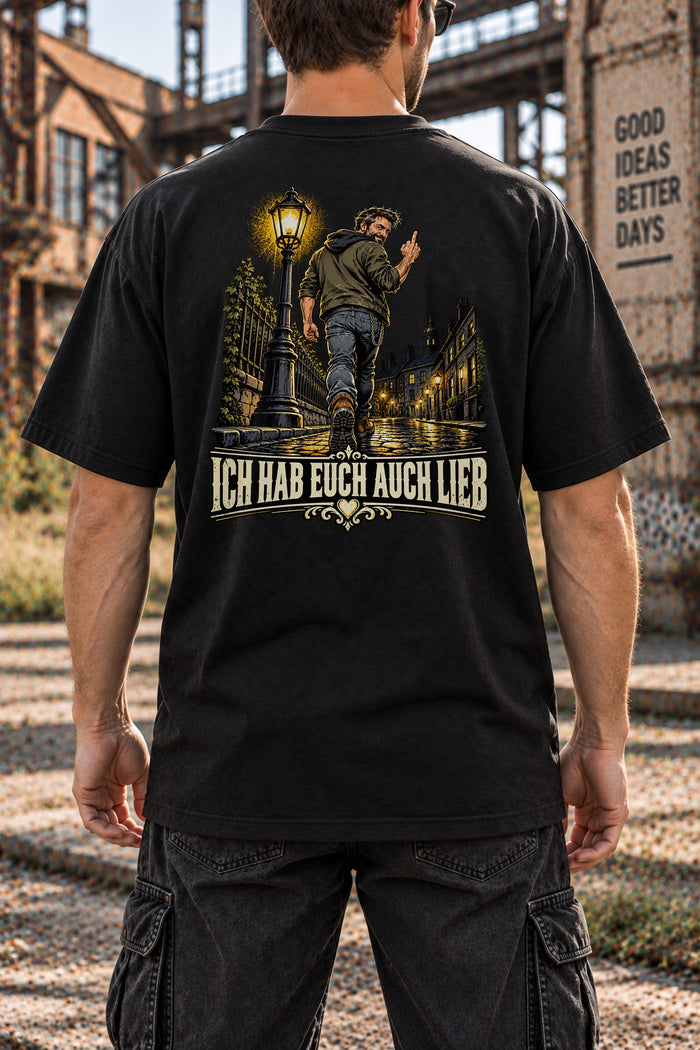 Ich hab euch auch lieb Rueckenprint Shirt mit Night Ride Motiv - lustiges Biker T-Shirt fuer Herren