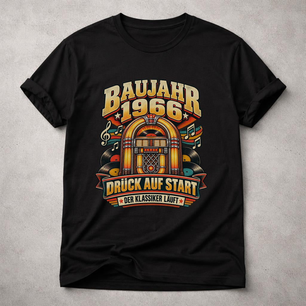 Baujahr 1966 T-Shirt Herren Retro Jukebox Geburtstag Shirt Druck auf Start Der Klassiker läuft Geschenk Mann
