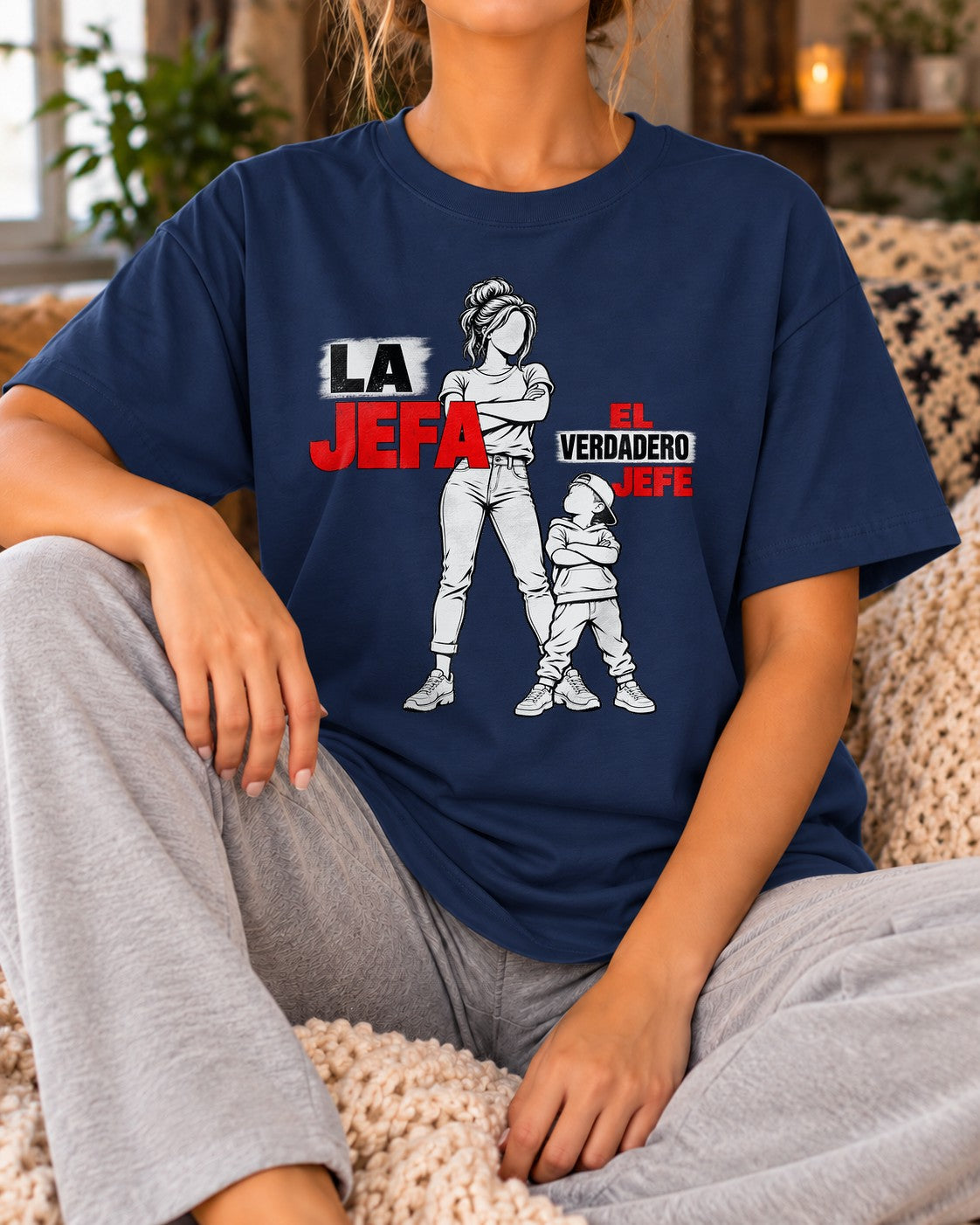 La Jefa El Verdadero Jefe T-Shirt Damen, Lustiges Mama Sohn Shirt, Spanisches Muttertag Geschenk