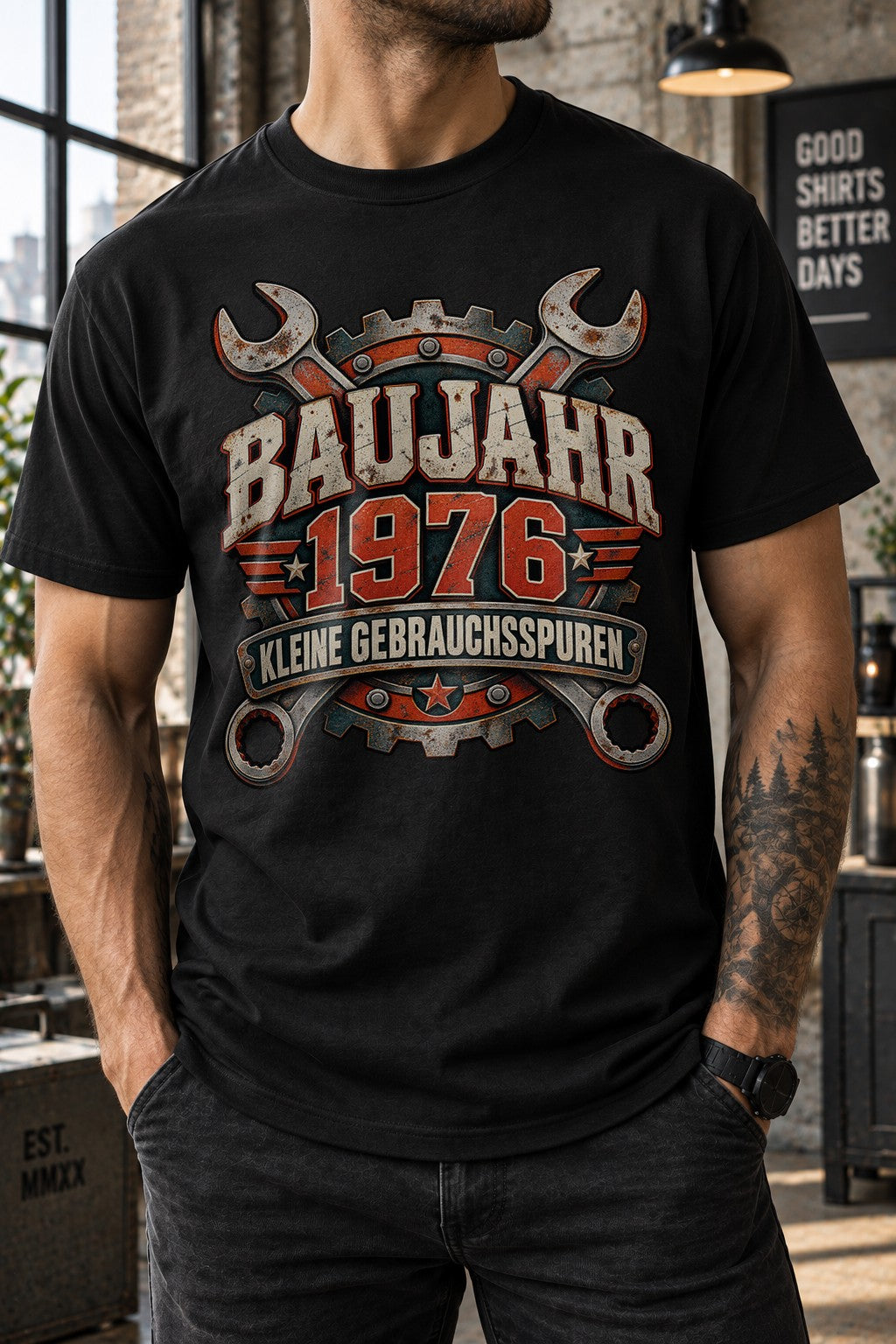 Baujahr 1976 T-Shirt Herren, Kleine Gebrauchsspuren, Schrauber Geschenk, Vintage Mechaniker Shirt, Geburtstag 49