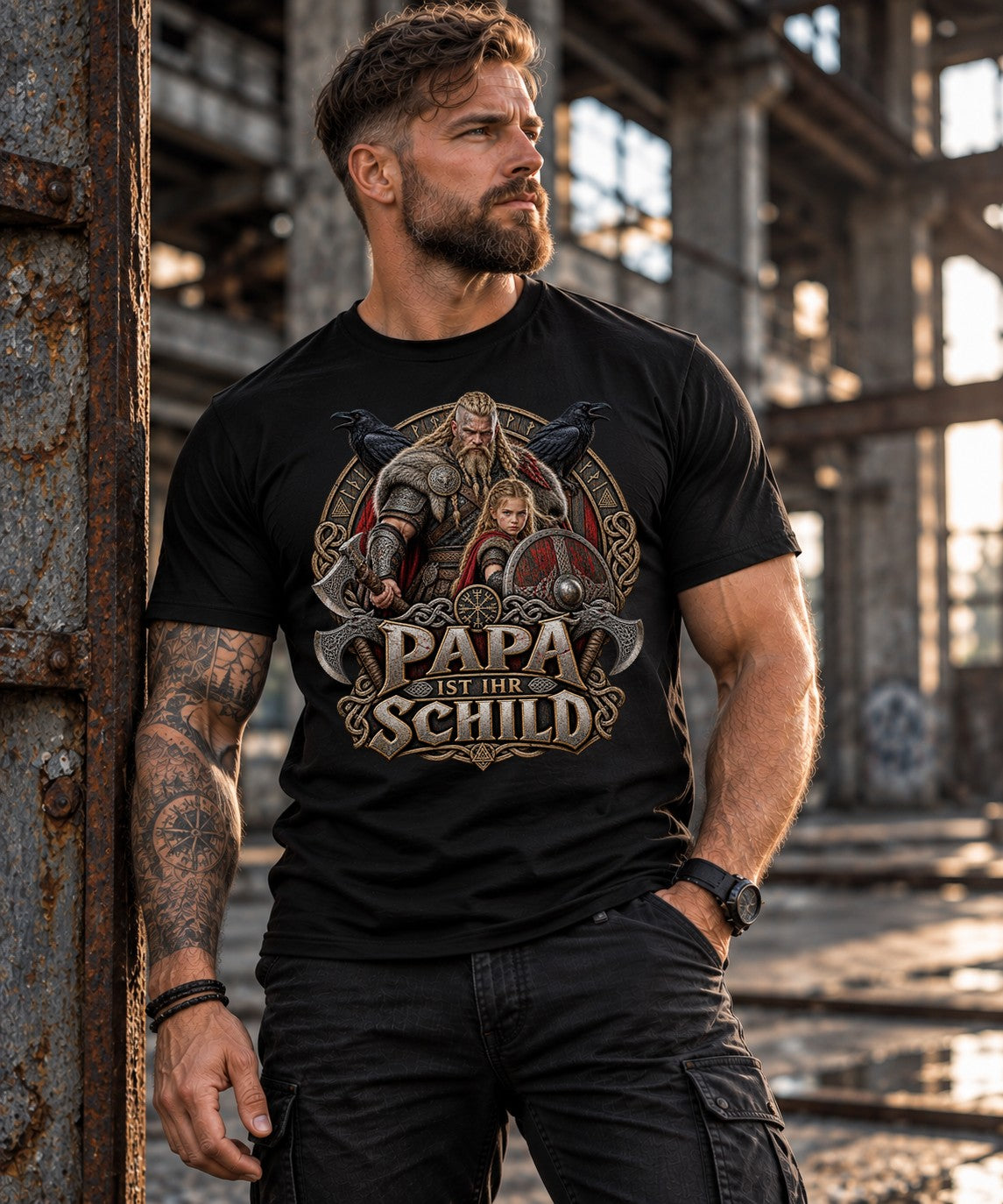 Papa ist ihr Schild T-Shirt, Wikinger Vater Tochter Geschenk, Vatertag Shirt für Papa