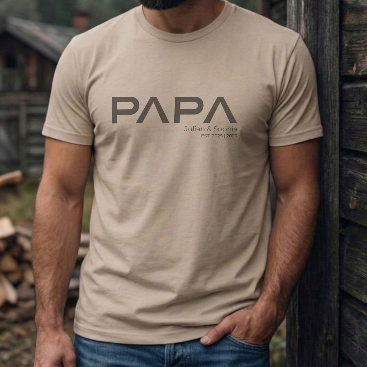 Personalisiertes PAPA T-Shirt mit Kindernamen & Geburtsjahr – Individuelles Geschenk für Väter – Design EST. 2026