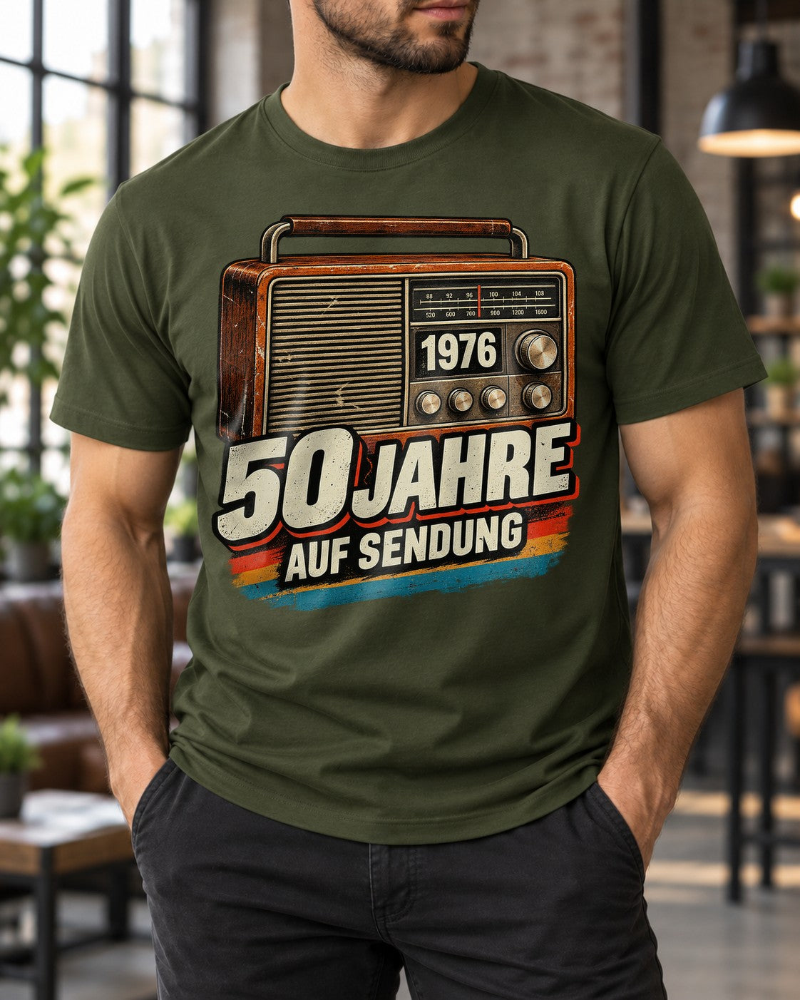 50 Jahre auf Sendung T-Shirt 1976 Geburtstag Geschenk Retro Radio Vintage Herren Damen