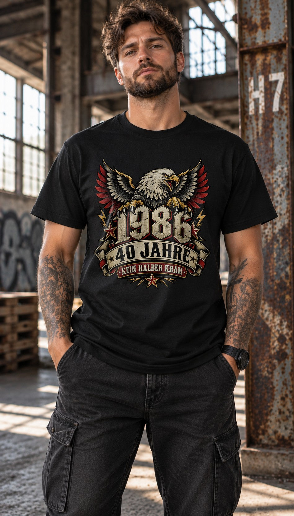 1986 40 Jahre Kein Halber Kram T-Shirt Herren, Adler Geburtstagsshirt zum 40., Geschenk für Männer Vintage