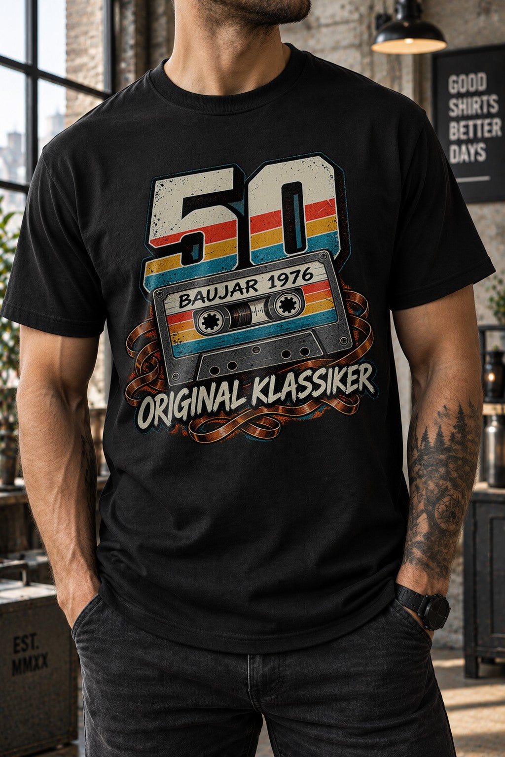 50 Baujahr 1976 Original Klassiker T-Shirt Herren Vintage Kassette Geburtstag Geschenk Retro 70er Shirt