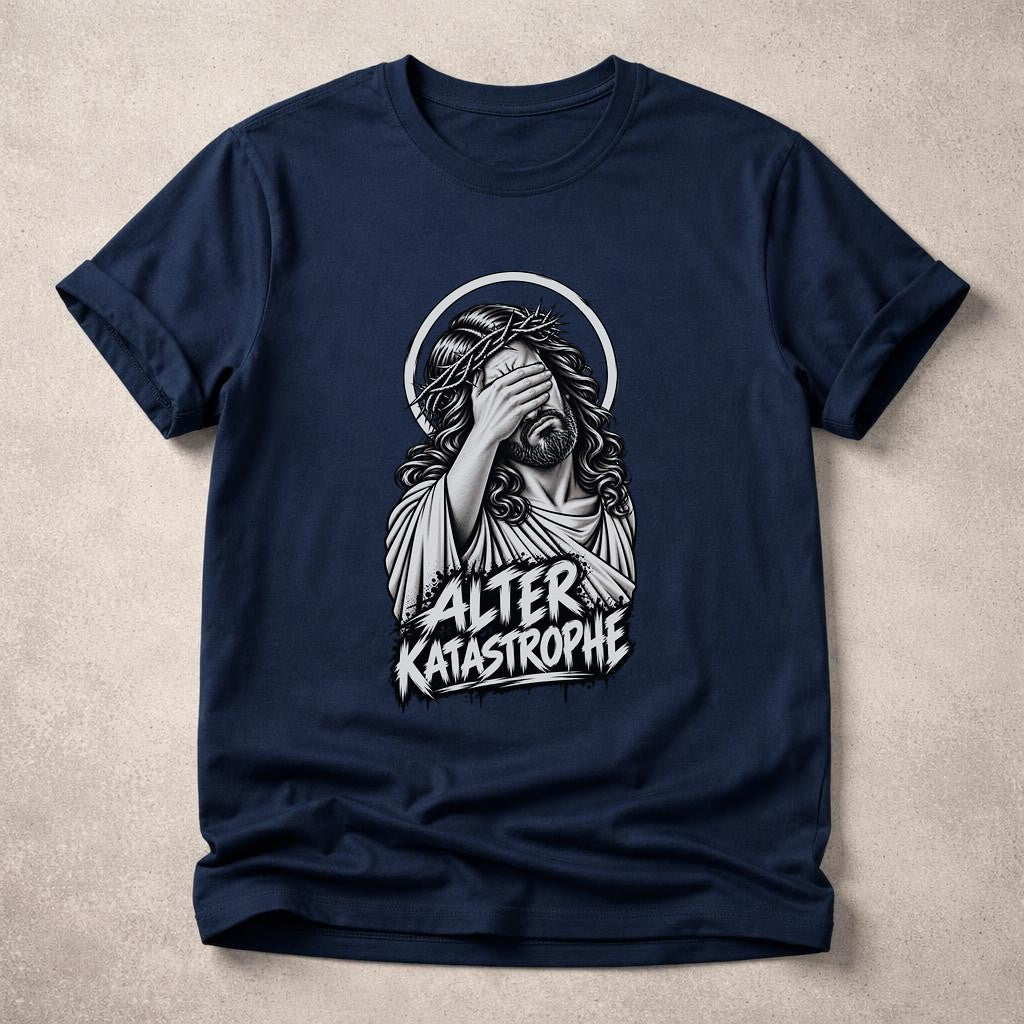 Alter Katastrophe T-Shirt lustig, Jesus Facepalm Shirt, schwarzes Funshirt Herren Damen, sarkastisches Geschenk