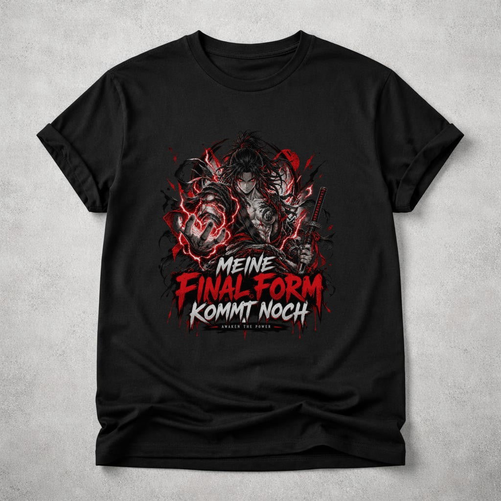 Anime Samurai T-Shirt Damen Oversized Vintage Washed - Meine Final Form Kommt Noch, Manga Grafikshirt Schwarz