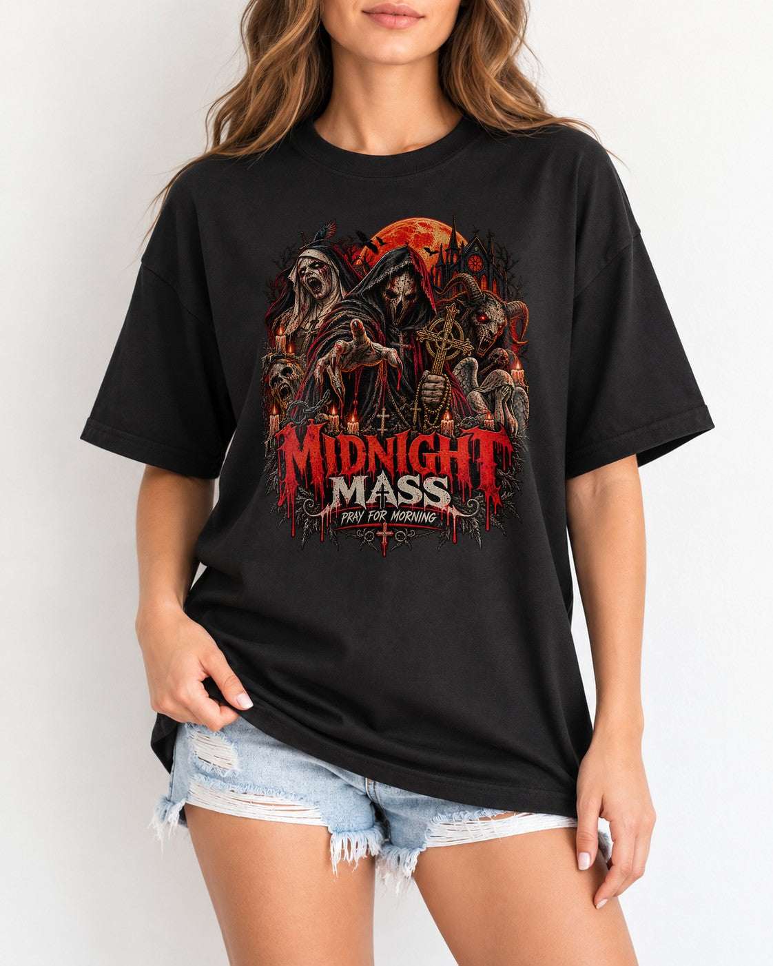 Midnight Mass T-Shirt Herren Gothic Horror Shirt schwarz, Dark Art Metal Festival Tee Unisex