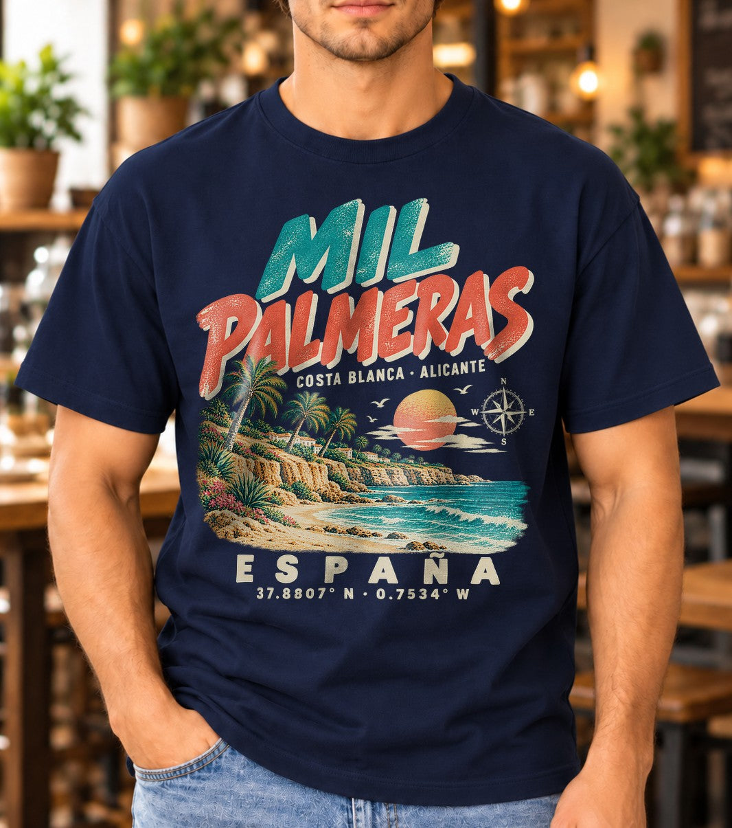 Camiseta personalizada de destino vacacional vintage, camiseta con coordenadas de lugar a elección, camiseta retro de viaje a la playa personalizada para mujer y hombre