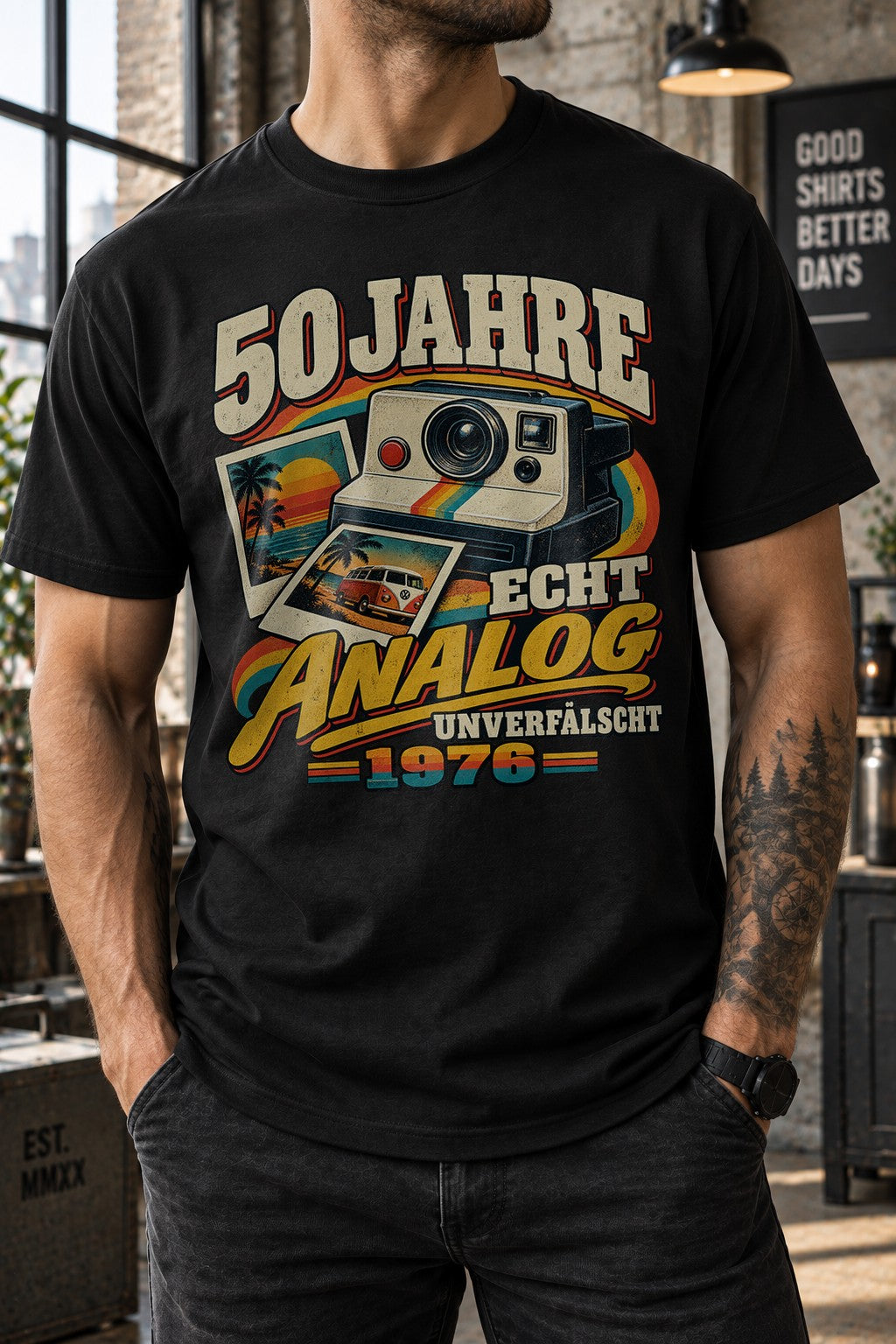 50 Jahre Echt Analog 1976 T-Shirt Herren Vintage Geburtstag Retro Kamera Polaroid Geschenk zum 50. Geburtstag