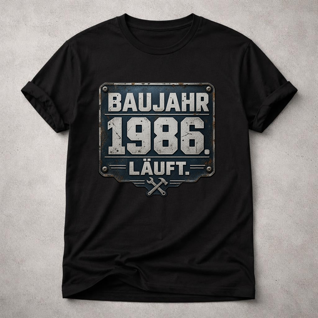 Baujahr 1986 Läuft T-Shirt Herren lustig Vintage Geburtstag Geschenk 39 Jahre Retro Mechaniker Shirt schwarz