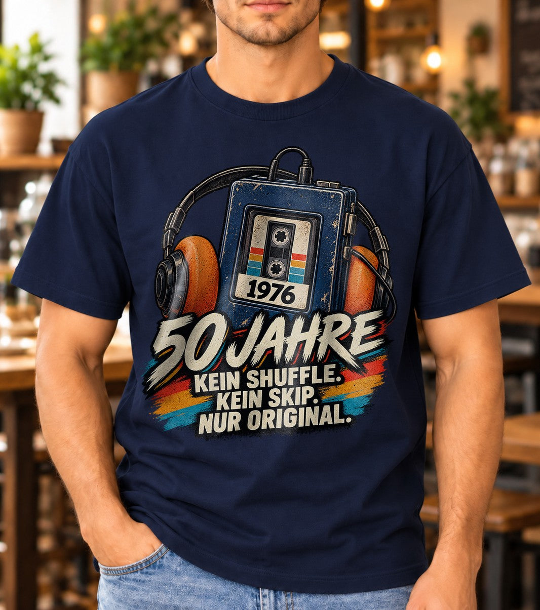 50 Jahre 1976 T-Shirt Herren Vintage Kassette Geburtstag Geschenk Kein Shuffle Kein Skip Nur Original