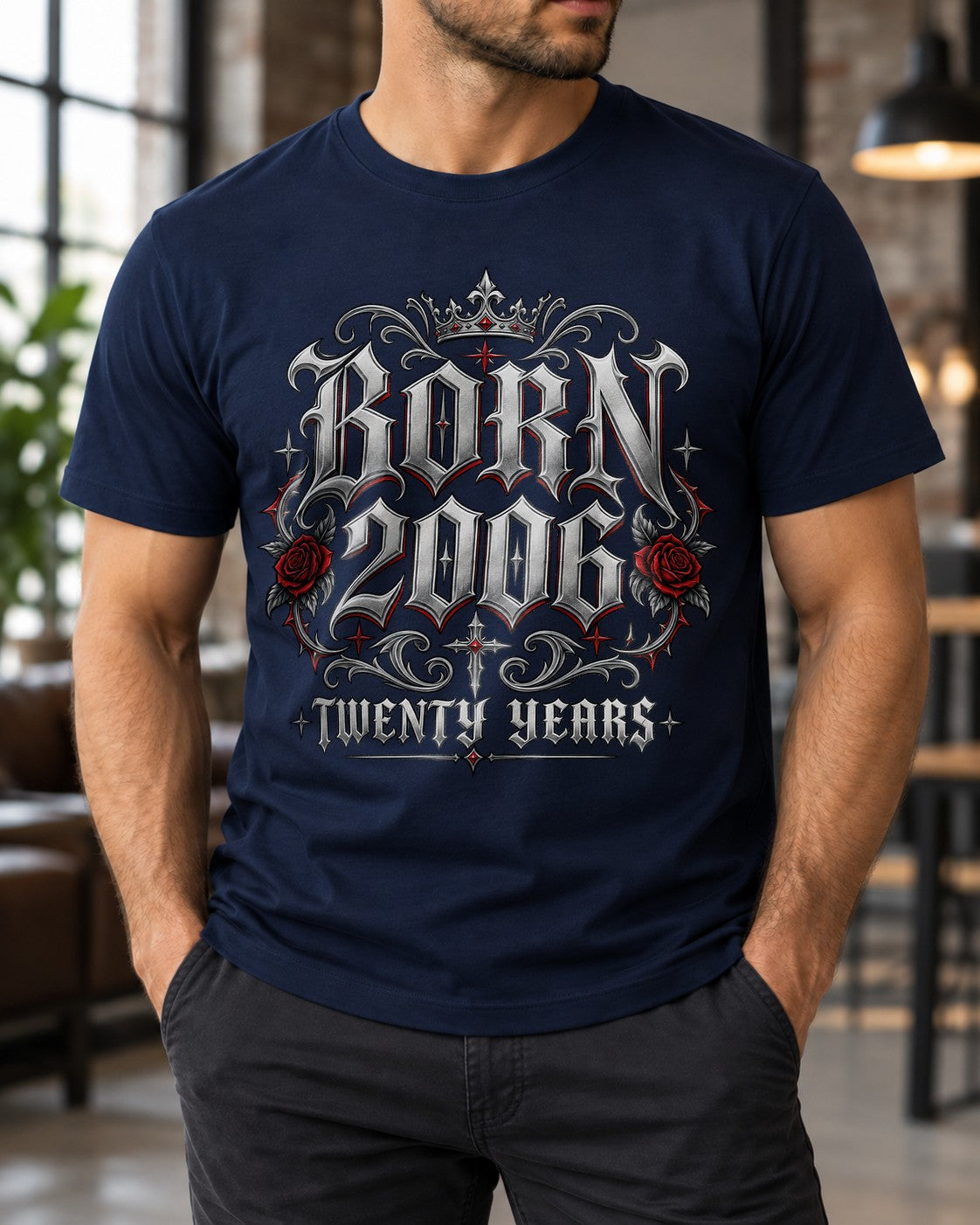 Born 2006 Twenty Years T-Shirt Herren Gothic Geburtstag 20 Jahre Shirt mit Krone Rosen Vintage Geburtstagsshirt