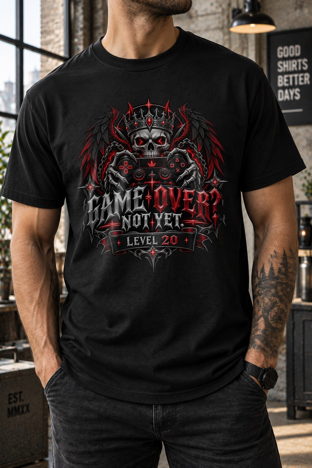 Personalisiert Gamer Geburtstag T-Shirt Game Over Not Yet Level Alter frei wählbar Gothic Geschenk