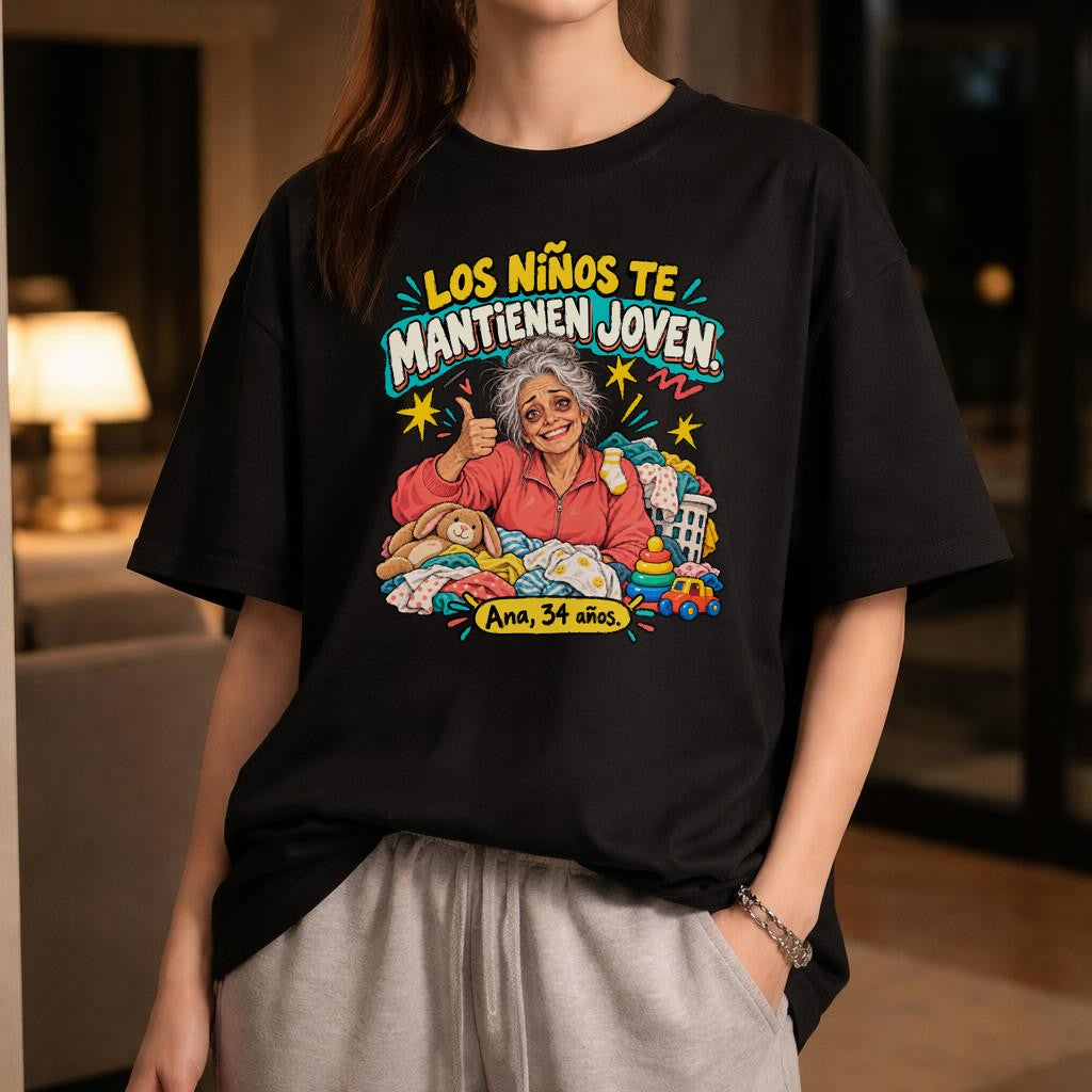 Los Niños Te Mantienen Joven Shirt, Ana 34 años T-Shirt, Lustiges Mama Shirt Oversized, Spanisches Funshirt Damen