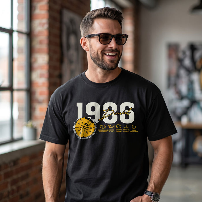 "TÜV Plakette 40. Geburtstag" Personalisiertes T-Shirt mit Name & Baujahr 1986 – Lustiges Geschenk für Männer zum 40er
