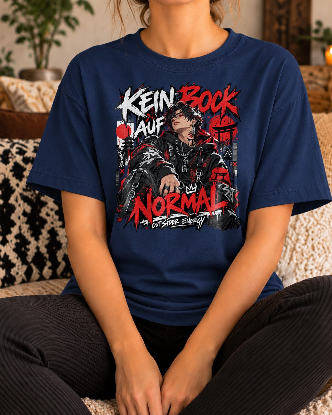 Camiseta Oversized "Kein Bock auf Normal" para mujer, camiseta de streetwear estilo anime, negra, camiseta unisex con gráfico "Outsider Energy"