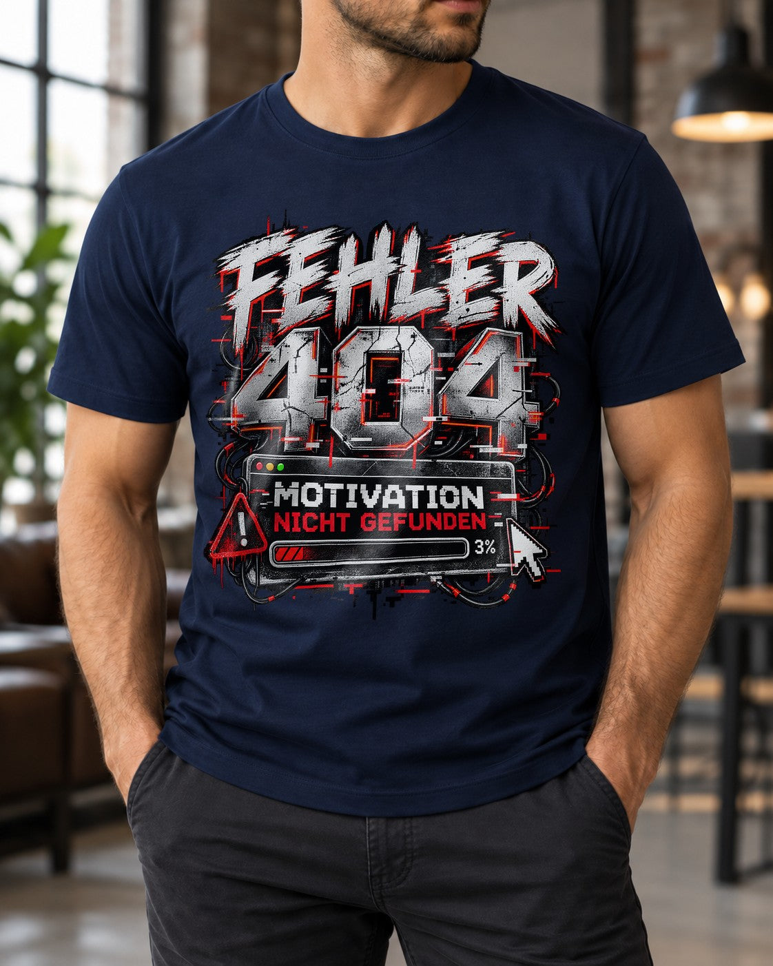 Fehler 404 Motivation Nicht Gefunden T-Shirt Herren Lustig, IT Nerd Funshirt, Gamer Büro Humor Geschenk