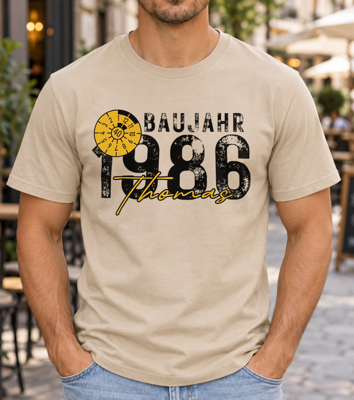 Personalisiertes 40 Geburtstag T-Shirt mit Name Alter und Wunschjahr - Jahrgang 1986 Shirt fuer Maenner zum 40 Jahre Geburtstag