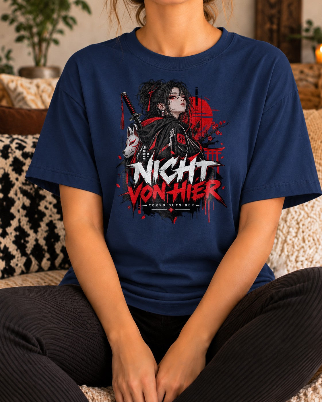 Nicht von Hier T-Shirt Damen Oversized, Anime Samurai Tokyo Outsider Shirt, Gothic Streetwear Geschenk