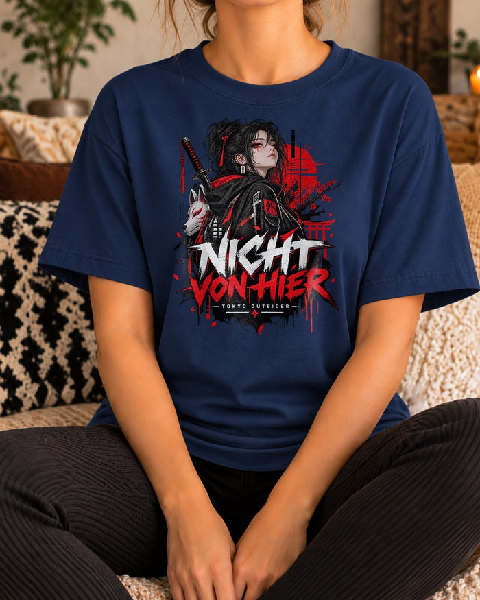 Nicht von Hier T-Shirt Damen Oversized, Anime Samurai Tokyo Outsider Shirt, Gothic Streetwear Geschenk