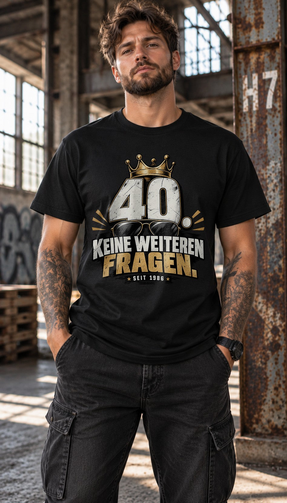 40 Keine Weiteren Fragen T-Shirt Herren, Jahrgang 1986 Geburtstag Shirt, lustiges 40. Geburtstagsgeschenk