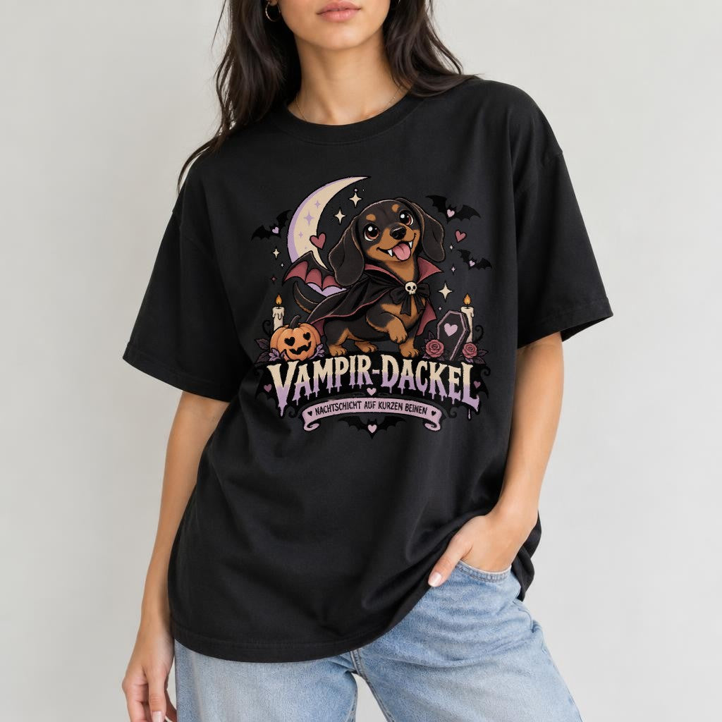 Vampir Dackel T-Shirt Damen Halloween Hundeshirt lustig Gothic Dackel Shirt Geschenk für Dackel Fans spooky niedlich