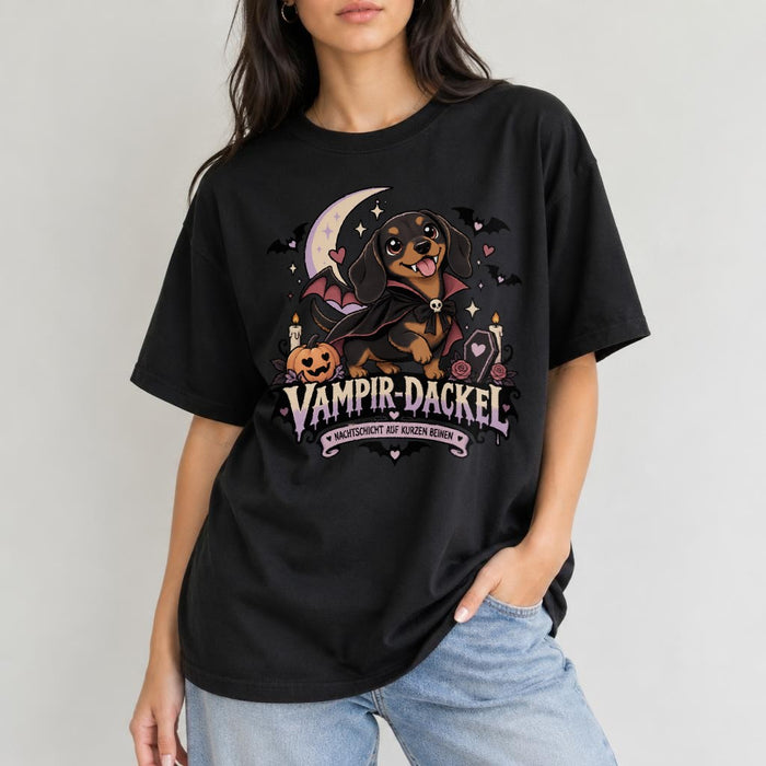 Vampir Dackel T-Shirt Damen Halloween Hundeshirt lustig Gothic Dackel Shirt Geschenk für Dackel Fans spooky niedlich