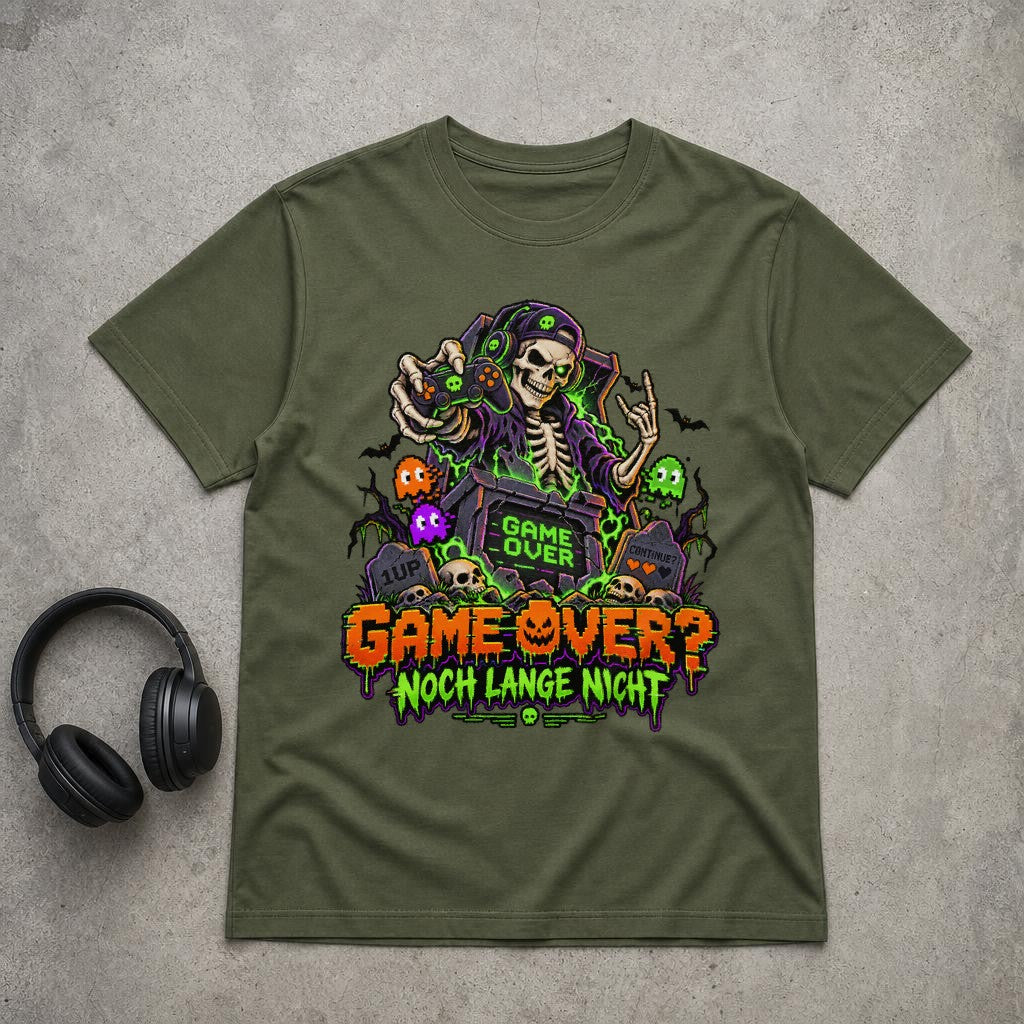 Game Over? Noch lange nicht T-Shirt – Retro Gaming Skull Shirt für Gamer