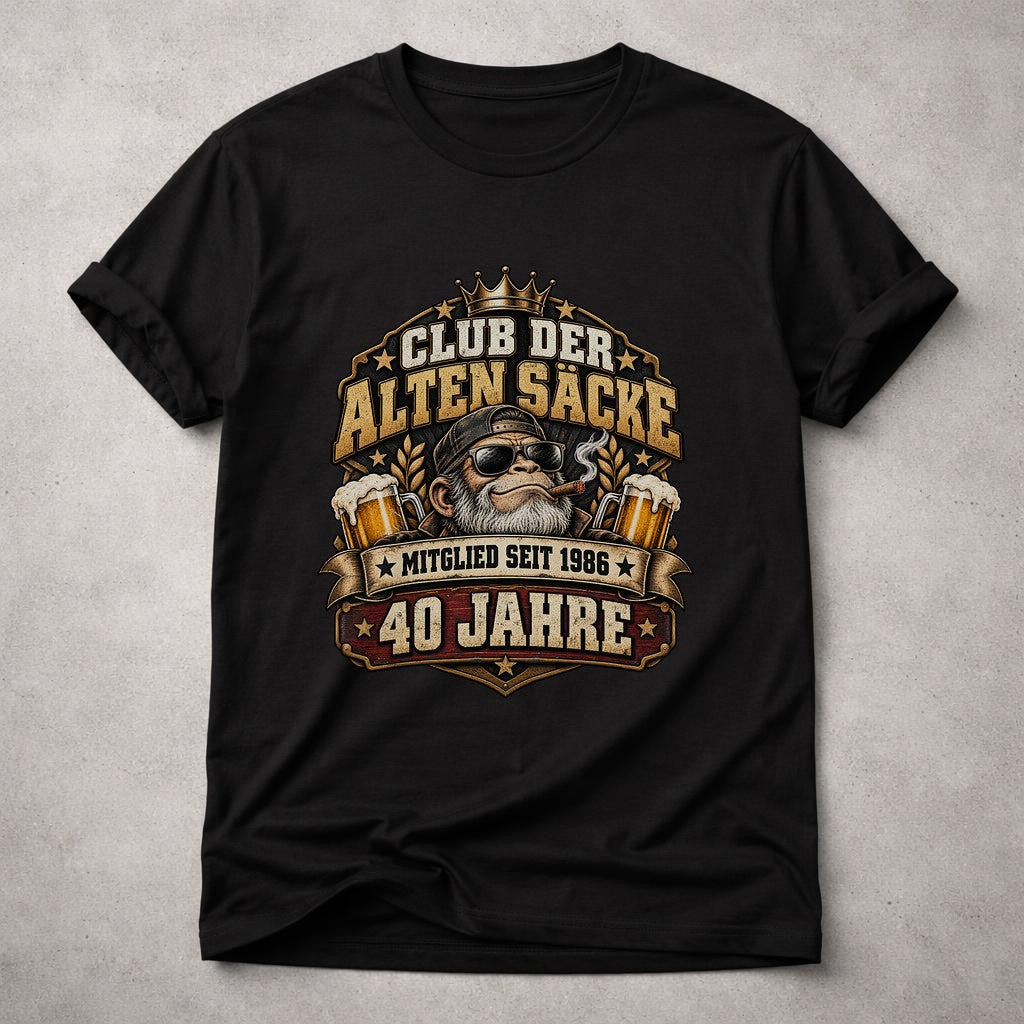 40. Geburtstag T-Shirt Herren Club der alten Säcke 1986 lustig Bier Affe Geschenk für Männer Geburtstag