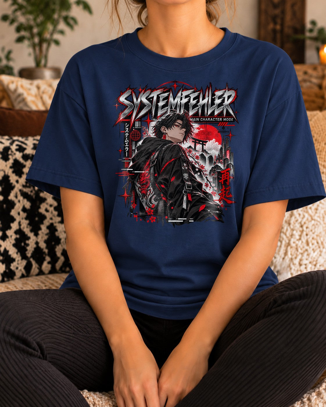 Systemfehler Anime T-Shirt Damen Herren, Main Character Mode Shirt, Japan Streetwear Oversized Schwarz