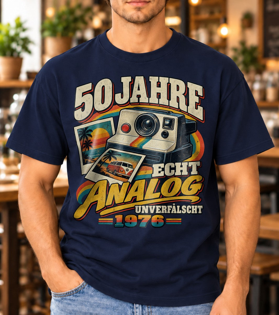 50 Jahre Echt Analog 1976 T-Shirt Herren Vintage Geburtstag Retro Kamera Polaroid Geschenk zum 50. Geburtstag