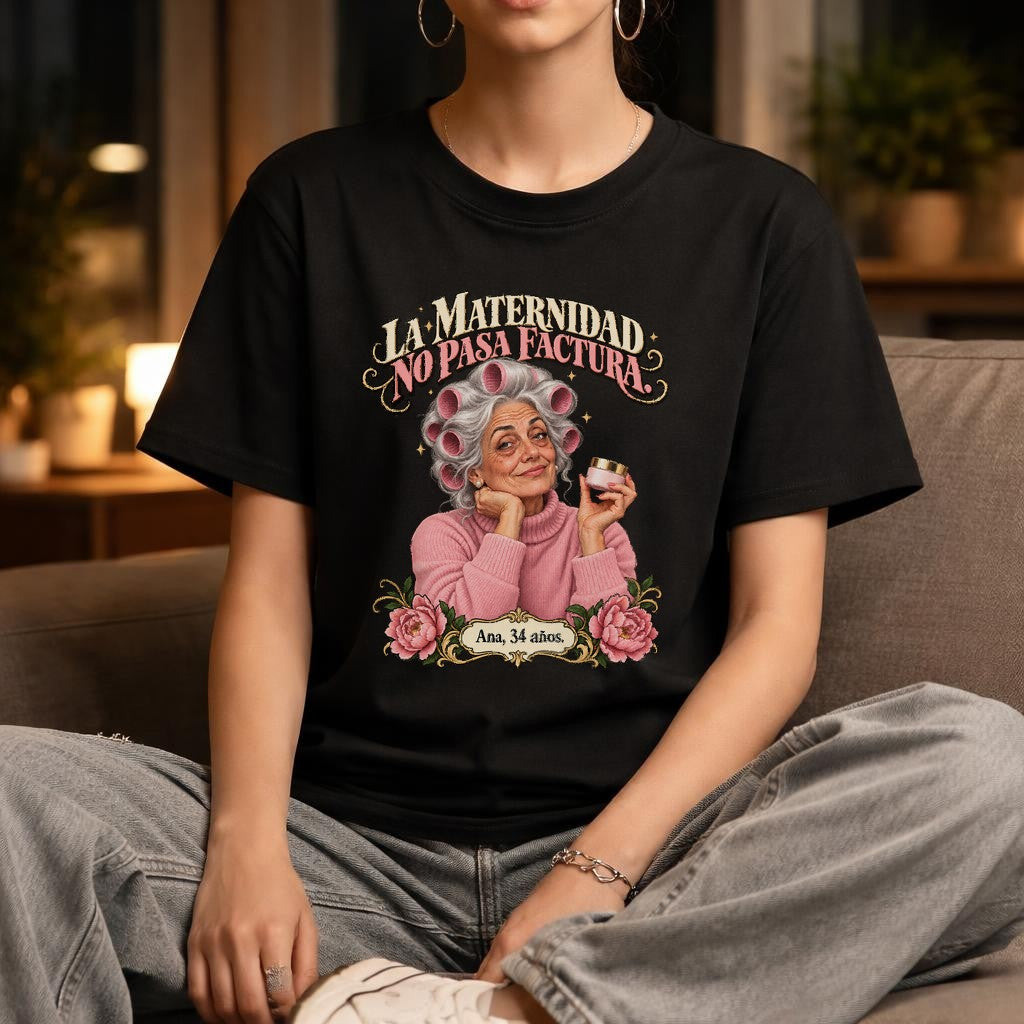 La Maternidad No Pasa Factura T-Shirt Damen, Lustiges Mama Shirt Spanisch, Vintage Oma Lockenwickler Graphic Tee