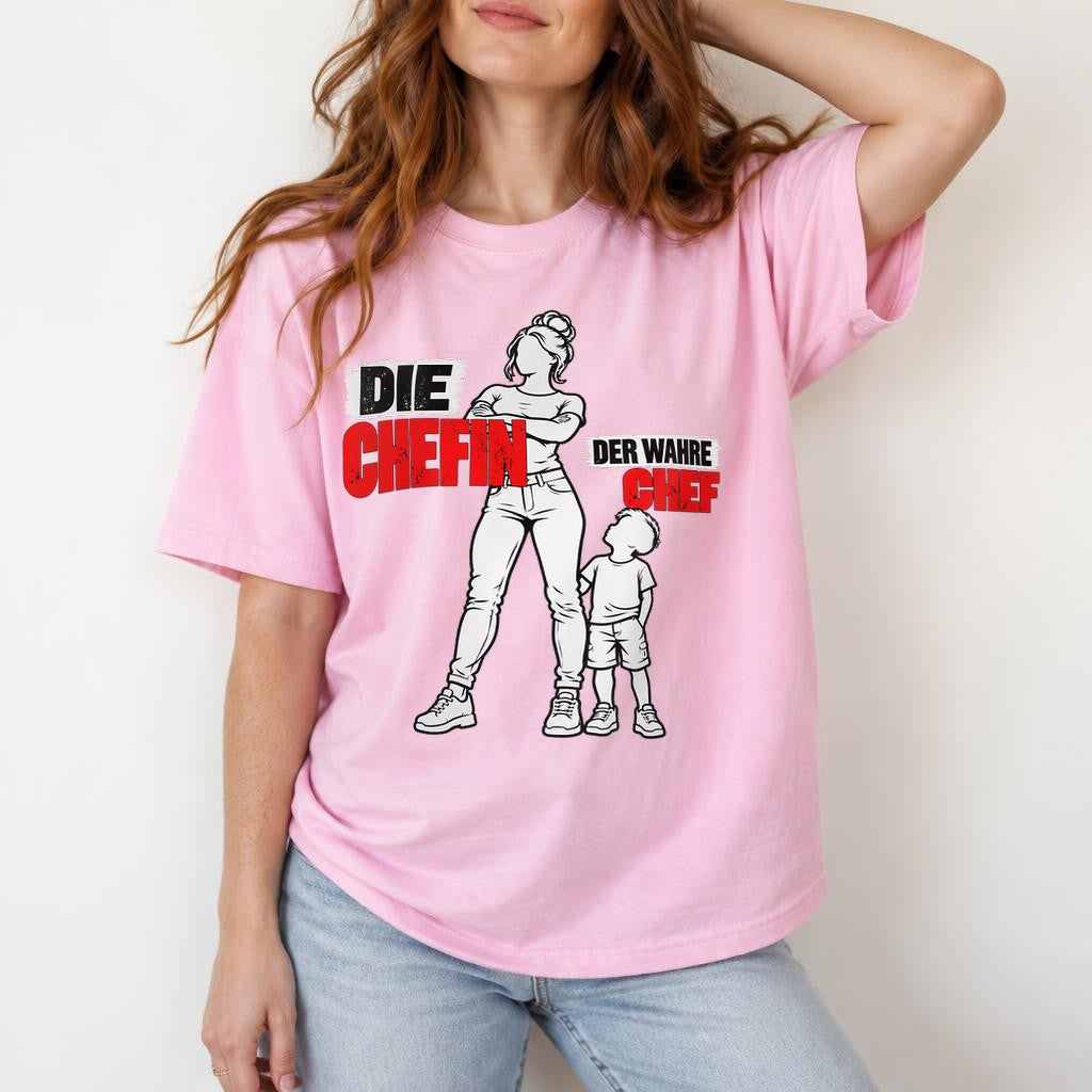 Camiseta divertida para mujer con frase de mamá – La jefa, la verdadera jefa, regalo para madre, camiseta divertida oversize