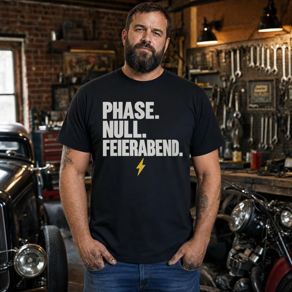 Phase Null Feierabend T-Shirt Herren Damen, Lustiges Spruchshirt Arbeit, Blitz Graphic Tee, Geschenk fuer Kollegen