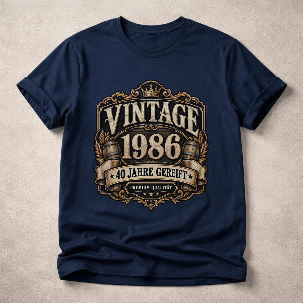Vintage 1986 T-Shirt Herren, 40 Jahre gereift, Premium Qualität, Geburtstag 40 Geschenk Mann, Retro Jahrgang Shirt