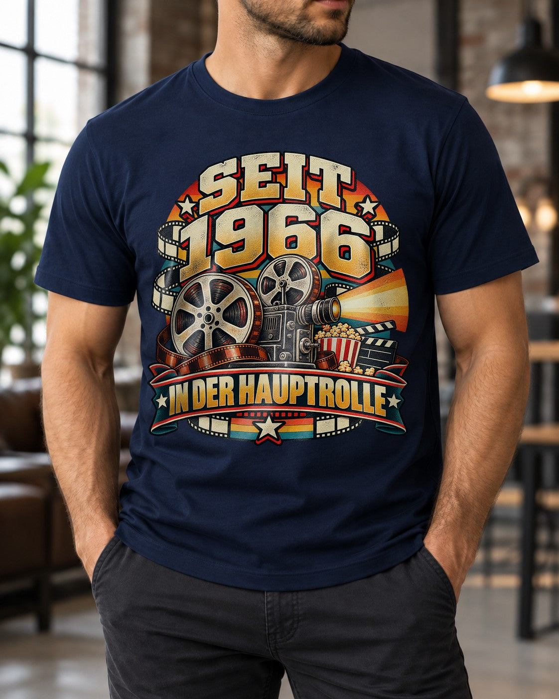 SeiT 1966 in der Hauptrolle T-Shirt Herren, 59. Geburtstag Geschenk, Retro Kino Film Fan Shirt, Jahrgang 1966