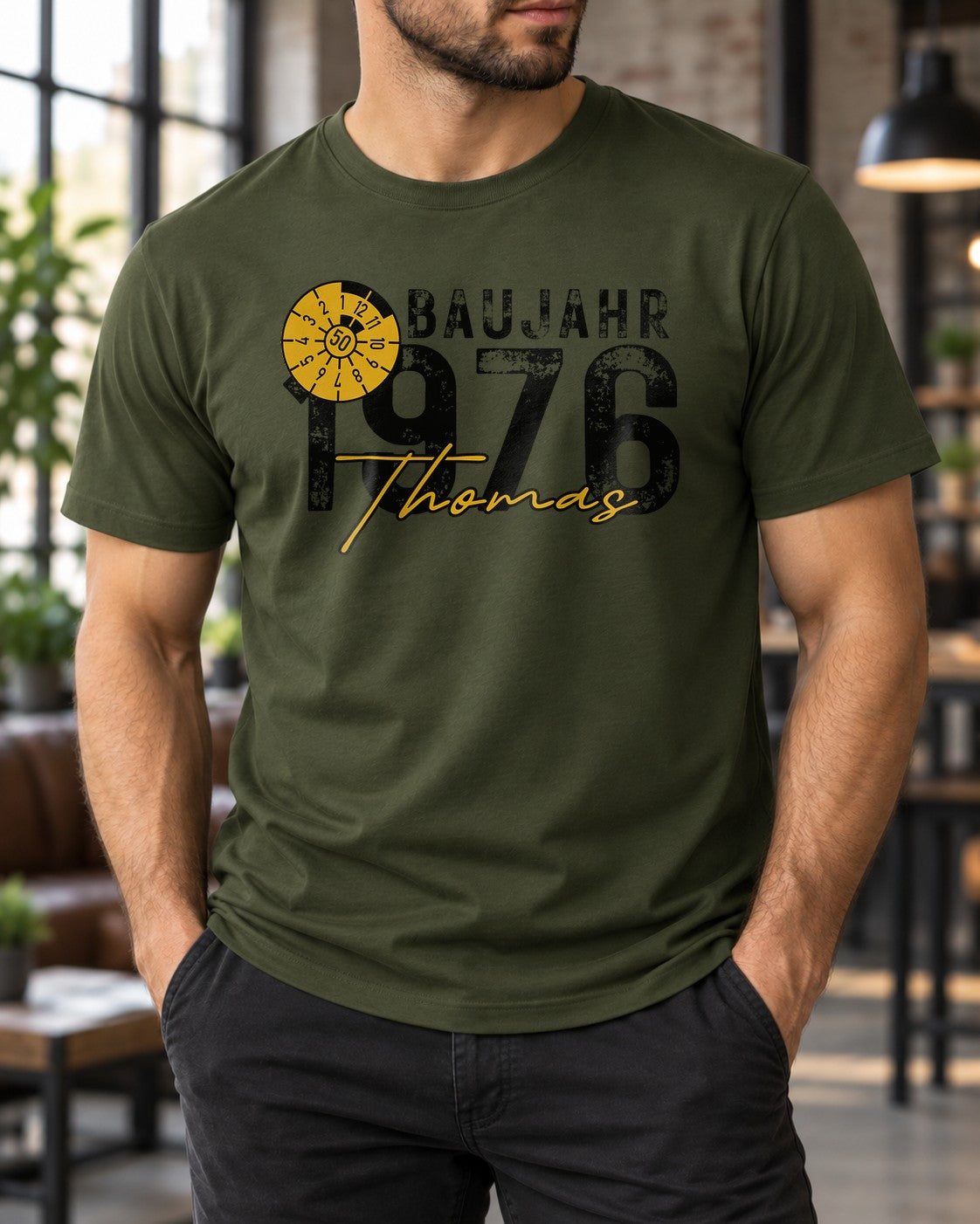 50. Geburtstag T-Shirt personalisiert mit Name Alter und Wunschjahr - Baujahr 1976 Shirt fuer Maenner zum 50 Jahre Geburtstag