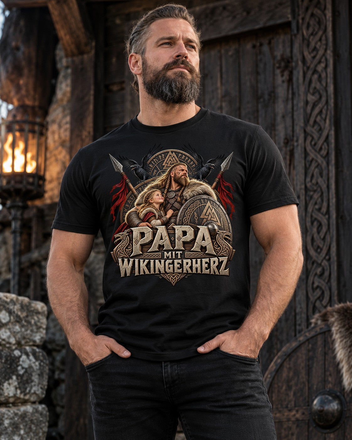 Camiseta de papá con corazón vikingo para hombre, regalo para papá vikingo, camisa nórdica vikinga para el Día del Padre, cumpleaños