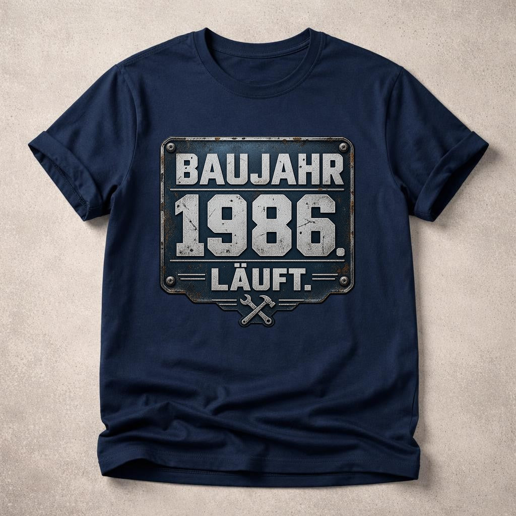 Baujahr 1986 Läuft T-Shirt Herren lustig Vintage Geburtstag Geschenk 39 Jahre Retro Mechaniker Shirt schwarz