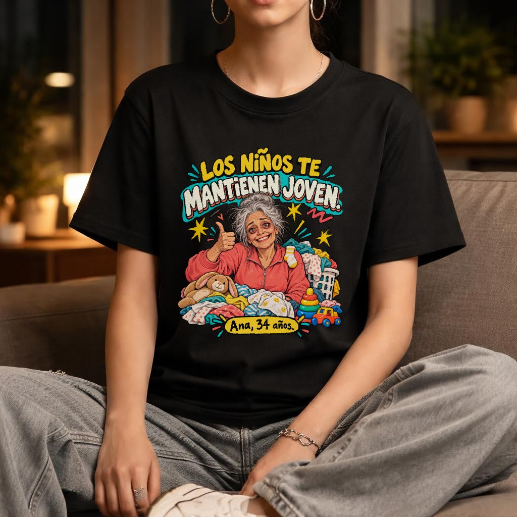 Los Niños Te Mantienen Joven Shirt, Ana 34 años T-Shirt, Lustiges Mama Shirt Oversized, Spanisches Funshirt Damen