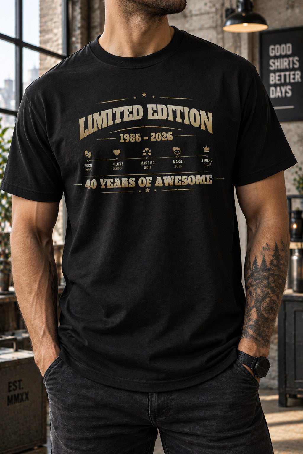 Camiseta de cumpleaños de edición limitada personalizada con nombre, año y edad en estilo vintage
