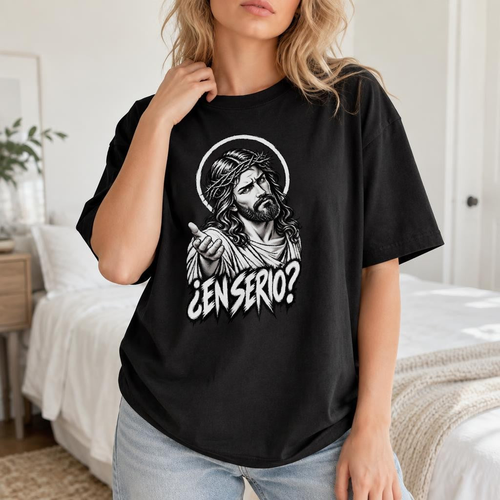 En Serio Jesus T-Shirt Damen Oversized Lustig Sarkastisch Graphic Tee Schwarz Streetwear Geschenk