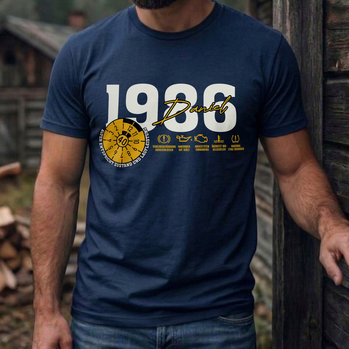 "TÜV Plakette 40. Geburtstag" Personalisiertes T-Shirt mit Name & Baujahr 1986 – Lustiges Geschenk für Männer zum 40er