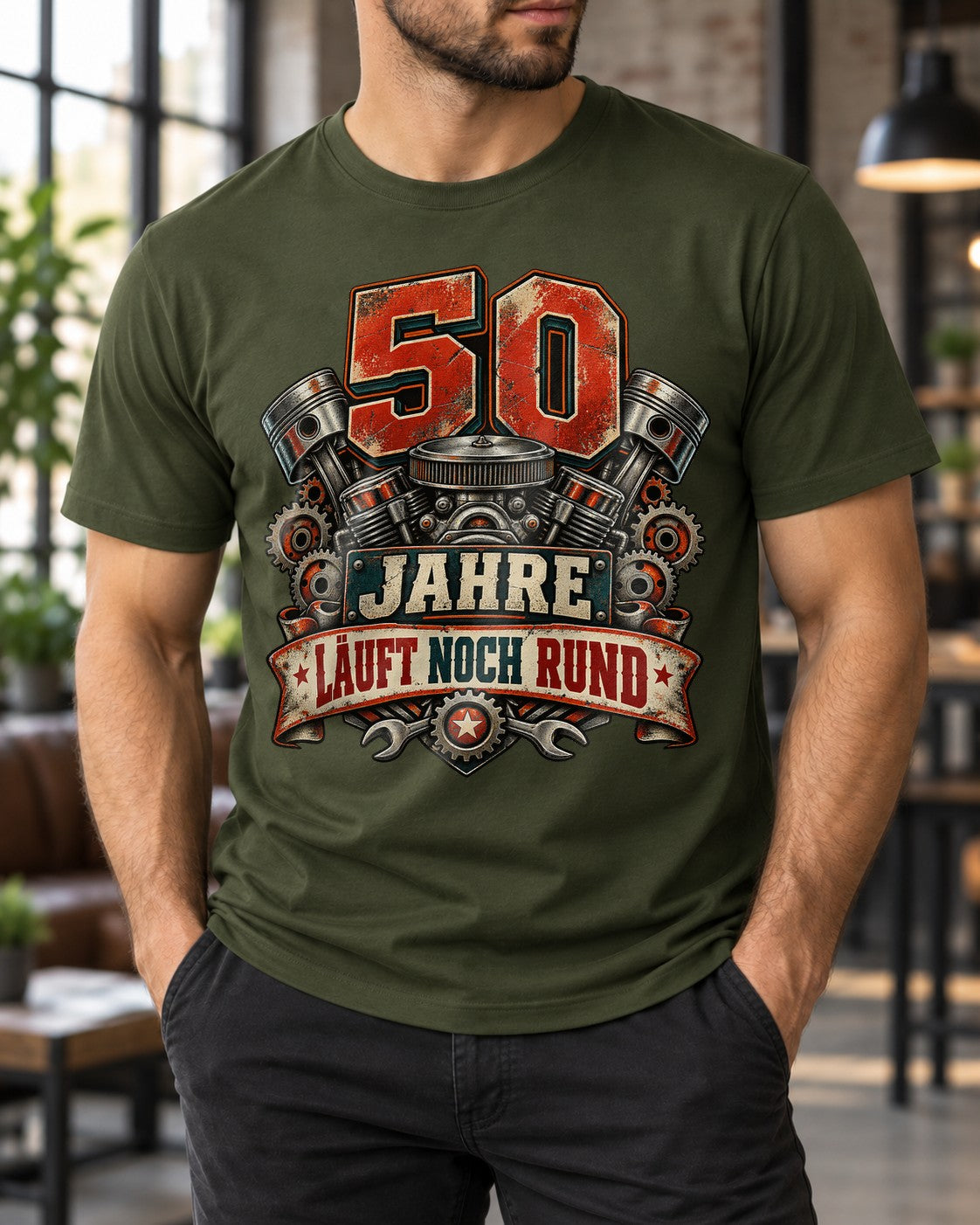 50 Jahre Läuft Noch Rund T-Shirt Herren Geburtstag Motorrad Schrauber Geschenk 50. Geburtstag Vintage