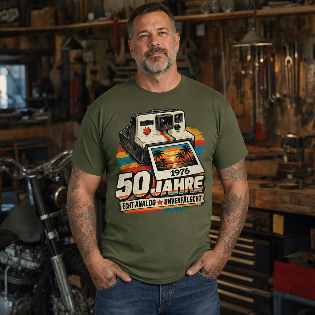50 Jahre Echt Analog Unverfälscht T-Shirt 1976 Vintage Geburtstag Retro Kamera Geschenk für Männer Damen